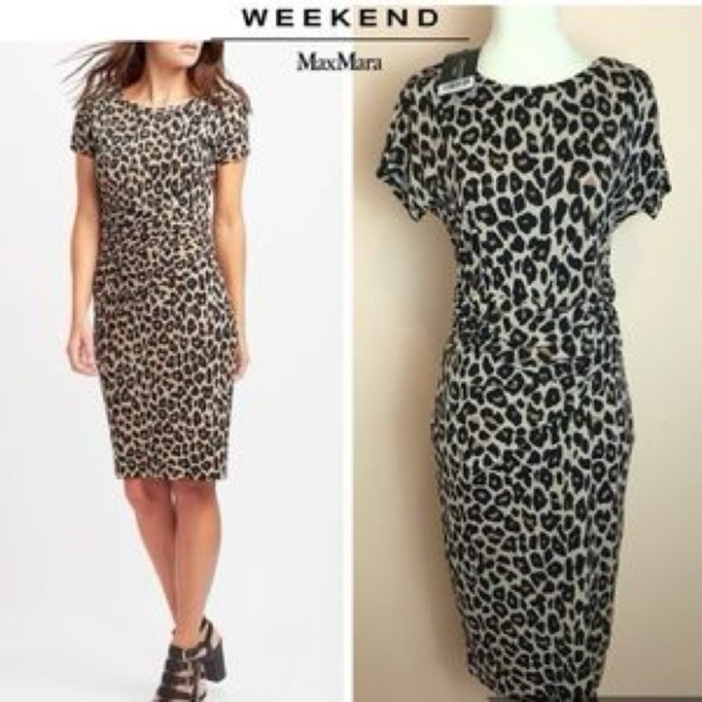Weekend Max Mara Black and Tan Leopard Midi Dress